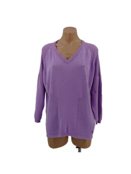 Cracked Wheat Sweaters - Cracked Wheat Women's Purple Ribbed V Neck Sweater XXL Cotton Golf Pickleball